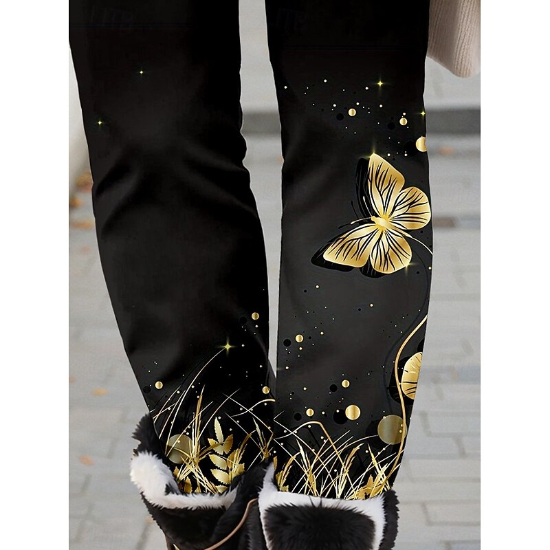 Women's Leggings Fashion Streetwear Ankle-Length High Waist Butterfly Printing Thermal Warm Soft Breathable Micro-elastic Outdoor Daily Black Fall Winter Regular Fit3