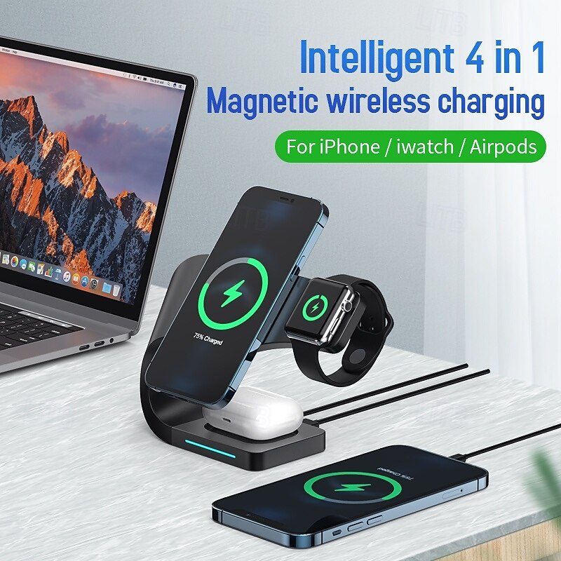 Wireless Charger Wireless Charging Station CE Certified Magnetic 4 in 1 Security Protection For Compatible with any wireless charging enabled devices Airpods 3 2 Pro 24