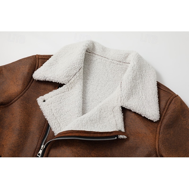 Men's Winter Jacket Fleece Jacket Sherpa Jacket Faux Suede Jacket Vacation Daily Thermal Warm Pocket Fleece Fall & Winter Plain Fashion Streetwear Lapel Regular Faux Leather Black Brown Green Jacket4