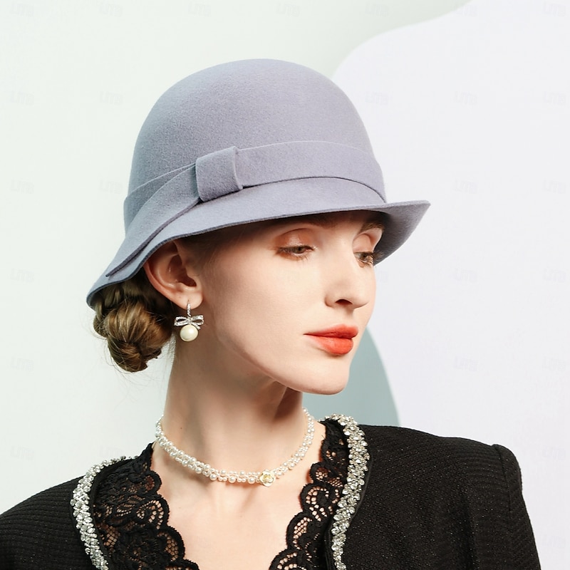 Hats 100% Wool Bowler / Cloche Hat Bucket Hat Sun Hat Wedding Tea Party Elegant Wedding With Pure Color Splicing Headpiece Headwear4