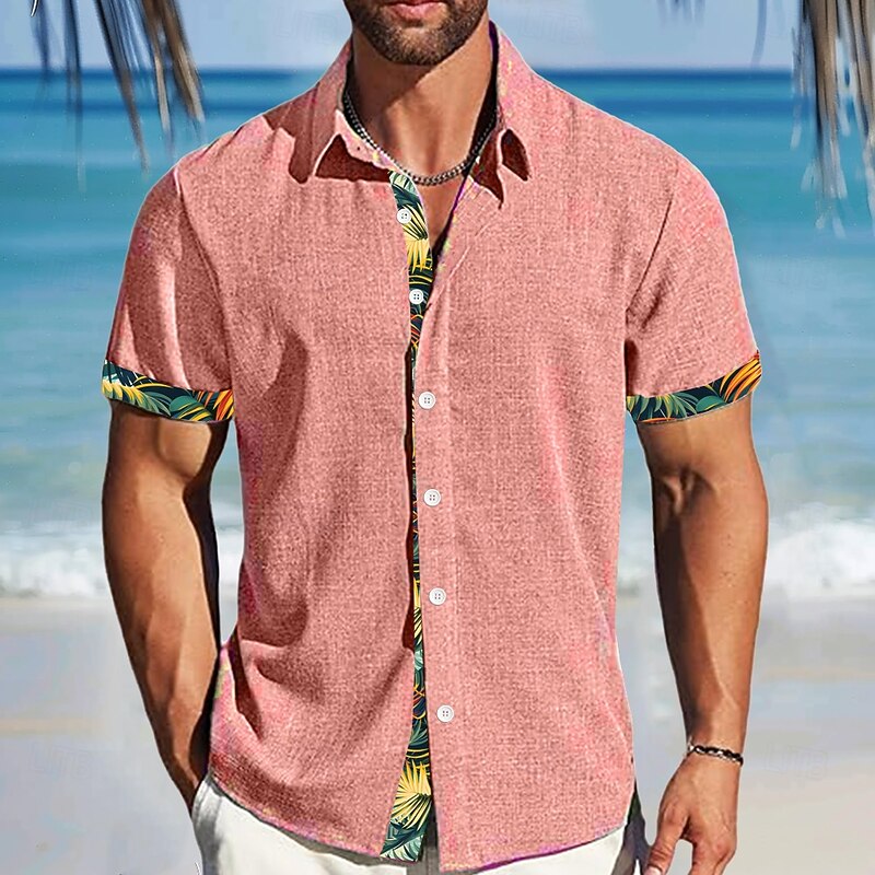 Men's Palm Leaf Casual Shirt Summer Hawaiian Shirt Aloha Shirt Short Sleeve Hawaiian Resort Vacation Causal Casual Summer Spring Turndown Button Up Pink Blue Green Gray4