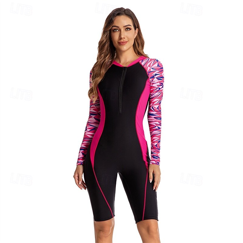 Women's Rash Guard One Piece Swimsuit UV Sun Protection UPF50+ Lightweight Sleeveless Spandex Bodysuit Bathing Suit Front Zip Swimming Surfing Beach Water Sports Universe Printed Summer Spring Autumn2