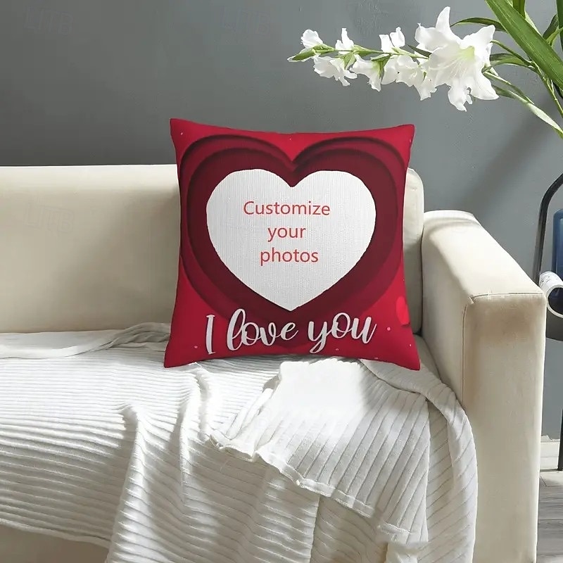Valentine's Day Custom Pillow Cover Personalized Gift Photo Heart Memorial Love Cushion Cover Throw Pillow Gift for Her/Him3
