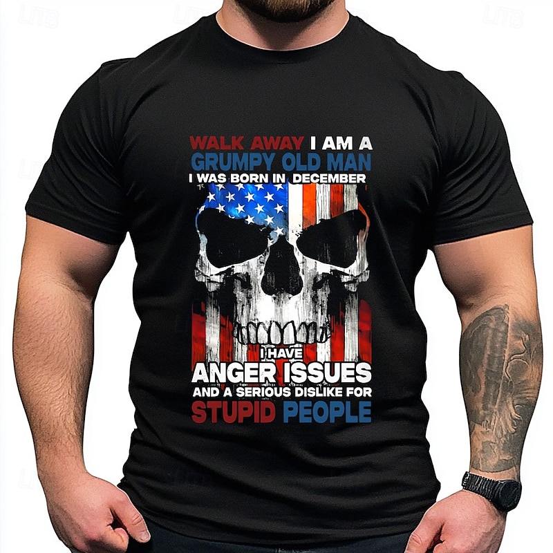Men's American US Flag Birthday December T Shirt Tee Top 100% Cotton Short Sleeve Graphic Shirt Black Dark Grey Comfortable Tee Vacation Street Fashion Designer Clothing2