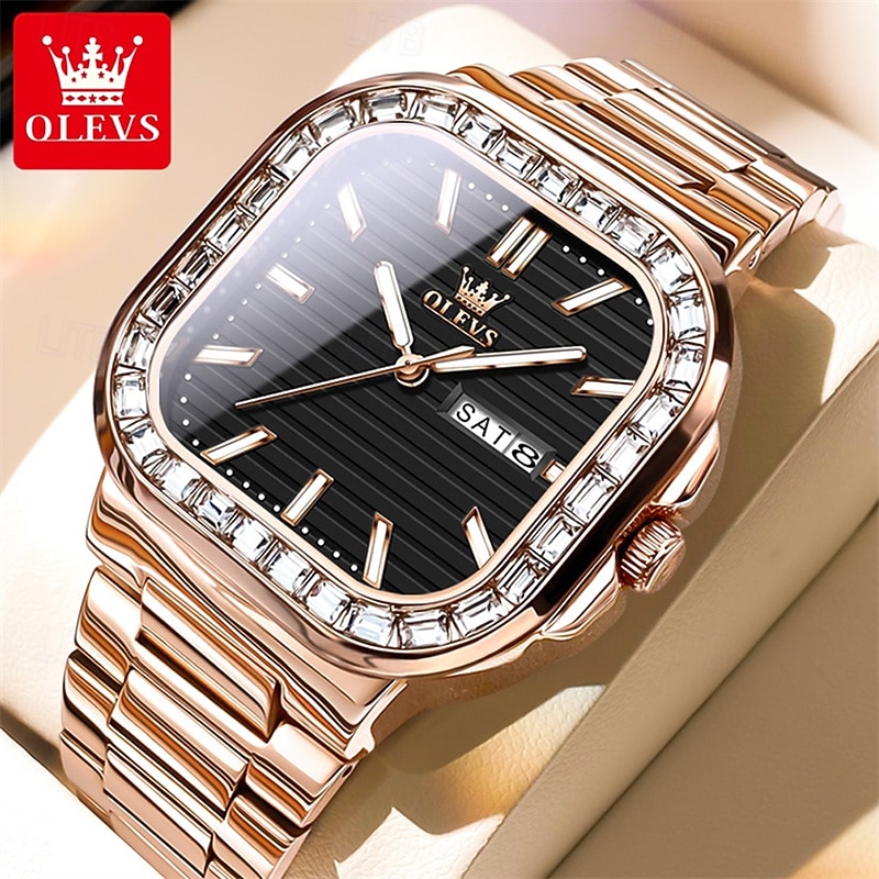 OLEVS Mens Tank Watch Minimalist Diamond Watch Fashion Dress Analog Quartz Mens Watches Rectangular Waterproof Stainless Steel Luminous with Date Watches for Men
