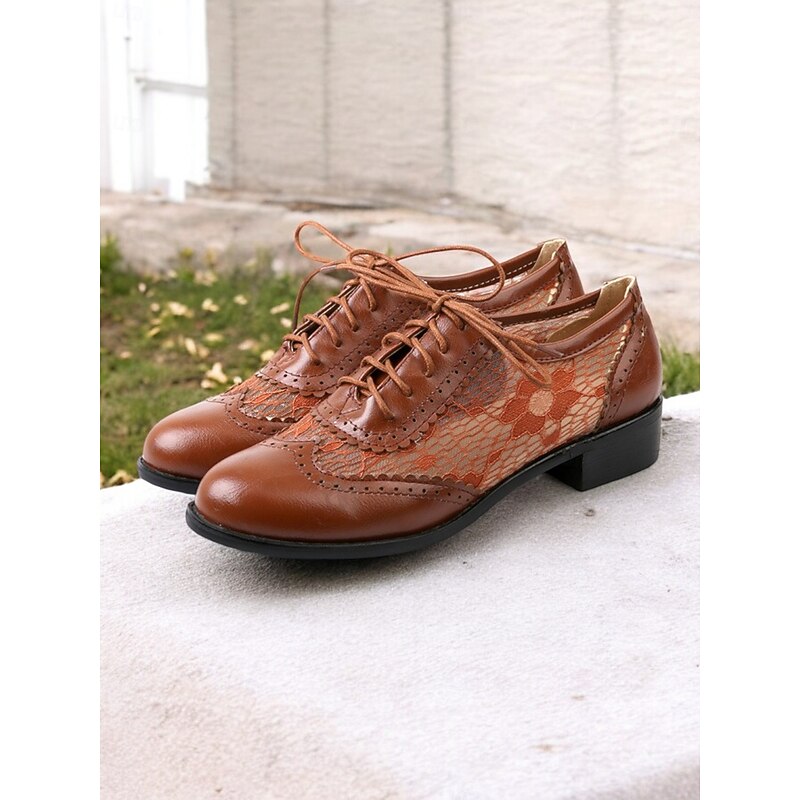 Women's Stylish Black Lace-Up Oxford Shoes with Perforated Lace Design | Perfect for Casual and Dressy Occasions