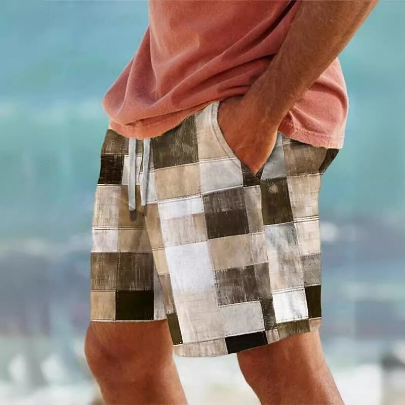 Men's Swim Trunks Swim Shorts Board Shorts Bathing Suit Drawstring with Pockets Swimming Surfing Beach Water Sports Plaid Summer Spring3