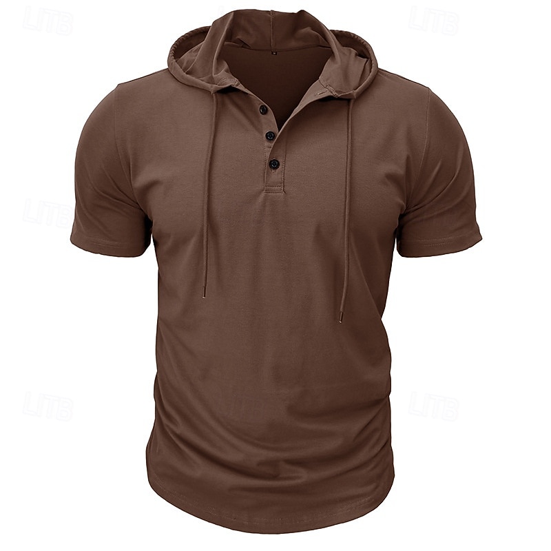 Men's Henley Shirt Tee Top Plain Hooded Street Vacation Short Sleeves Clothing Apparel Fashion Designer Basic2