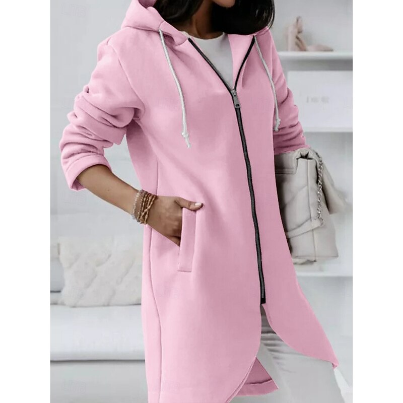 Women's Winter Coat Winter Jacket Hoodie Jacket Outdoor Street Daily Fall Winter Regular Coat Regular Fit Warm Breathable Comtemporary Stylish Jacket Long Sleeve Solid Color with Pockets Full Zip3