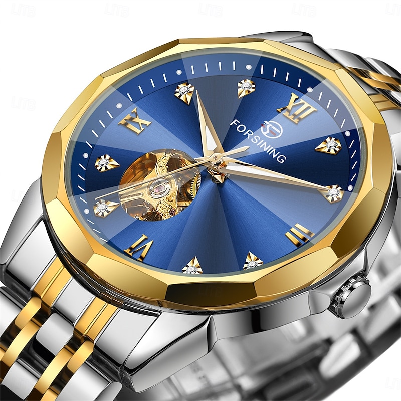 FORSINING Men Mechanical Watch Luxury Large Dial Fashion Business Hollow Skeleton Automatic Self-winding Luminous Waterproof Steel Watch2