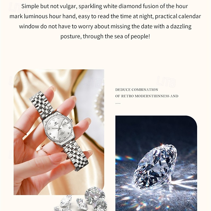 New Olevs Olevs Brand High-Grade Business With Diamonds Women'S Watch Luminous Calendar Steel Belt Simple Leisure Fashion Quartz Watch Waterproof Sports Ladies Wristwatch4