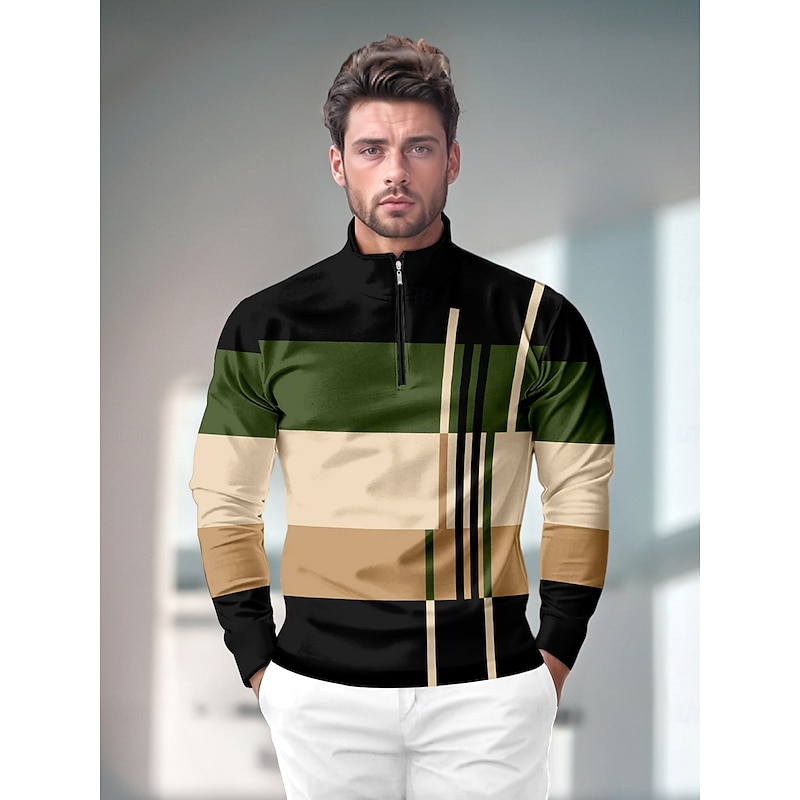 Men's Golf Polo Shirt Army Green Long Sleeve Top Golf Attire Clothes Outfits Wear Apparel