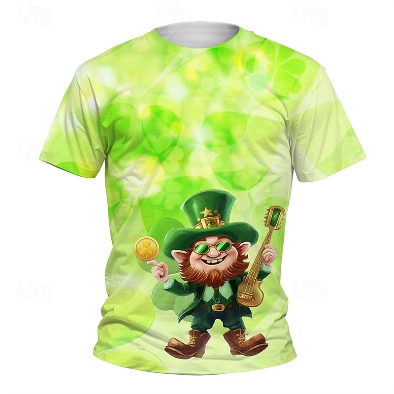 St. Patrick Boys 3D Graphic Four Leaf Clover T shirt Tee Short Sleeve Summer Spring Fashion Basic Kids 4-12 Years Crew Neck Outdoor Casual Daily Regular Fit2