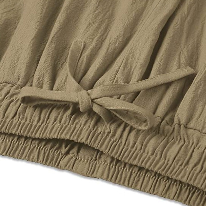 Men's Linen Pants Trousers Summer Pants Baggy Pants Drawstring Elastic Waist Leg Drawstring Plain Comfort Breathable Full Length Home Yoga Daily Vacation Fashion Black White4