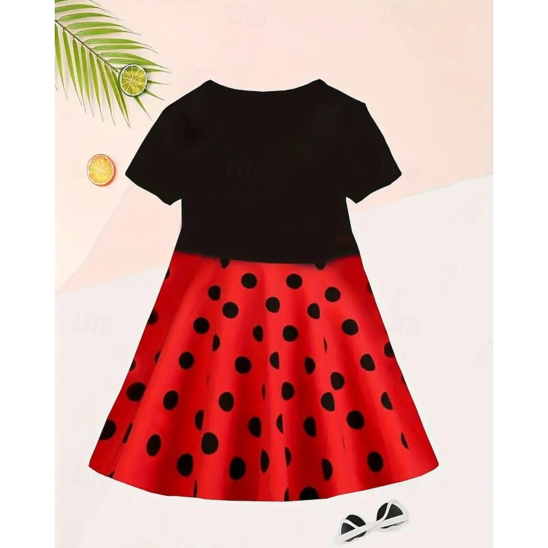 Girls' 3D Graphic Dress Short Sleeve Summer Spring Vacation Daily Holiday Princess Beautiful Sweet Kids 4-12 Years Casual Dress A Line Dress Knee-length Regular Fit3