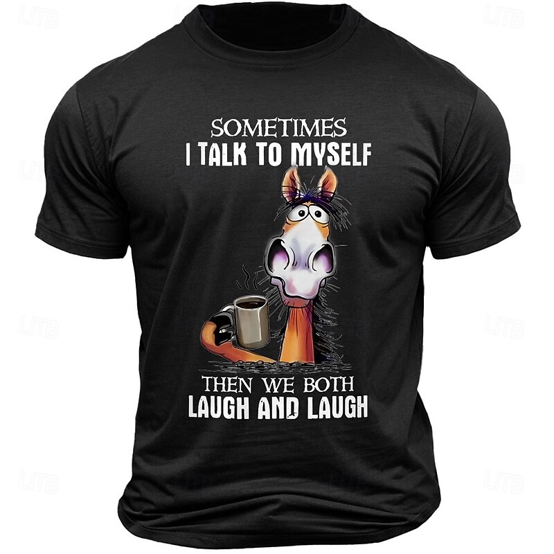 Men's Funny Horse Graphic T-Shirt: Sometimes I Talk To Myself Short Sleeve Tee