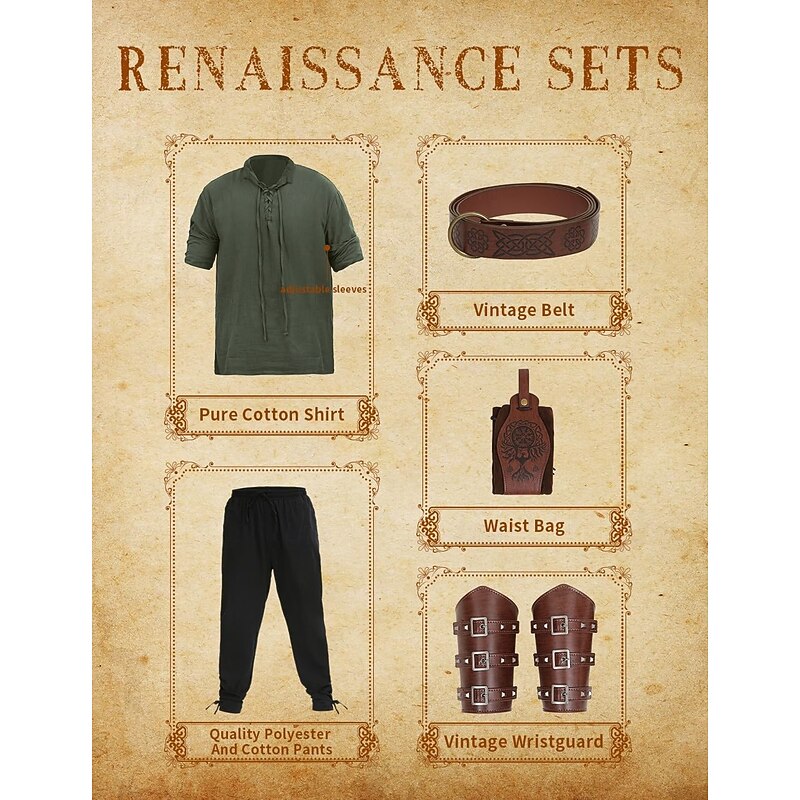 Retro Vintage Medieval Renaissance Pants Outfits Waist Belt Fancy Dress Men's Viking Fantasy Halloween Carnival Masquerade Carnival Performance LARP Adults' Shirt Pants Belt2