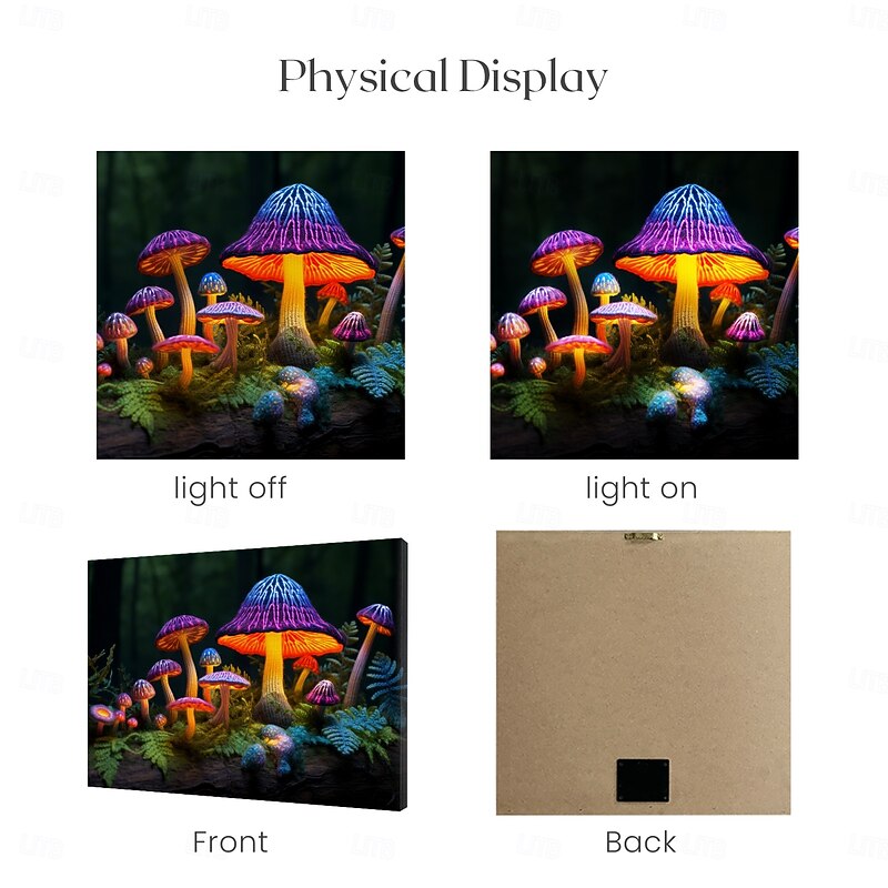 Mushrooms Forest LED Canvas Wall Art LED Lighted Up Wall Decor 2AA Battery Operated Lighted Canvas Print LED Light Kitchen Bedroom or Home Decor2
