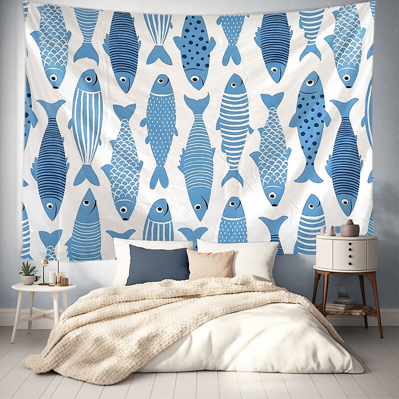 Summer Fishes Hanging Tapestry Wall Art Large Tapestry Mural Decor Photograph Backdrop Blanket Curtain Home Bedroom Living Room Decoration