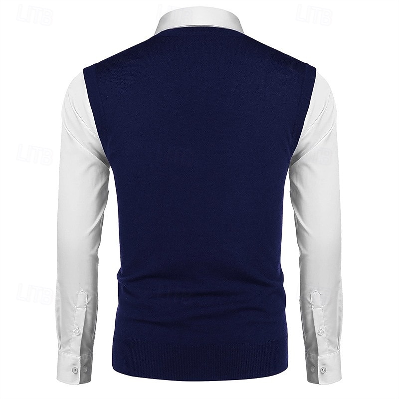 Men's Sweater Vest Dress Sweater Knit Knitted Solid Color V Neck Stylish Vintage Style Daily Wear Clothing Apparel Fall Winter Red Dark Navy S M L4
