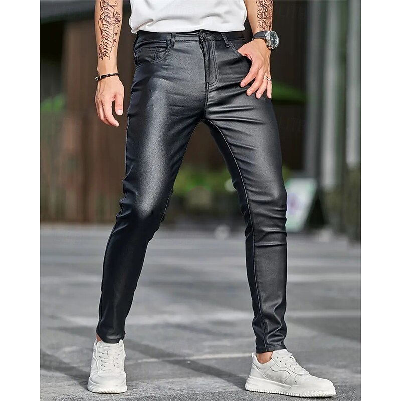 Men's Tapered pants Trousers Lederhosen Buttons Pocket Plain Comfort Outdoor Daily Fashion Casual Black Micro-elastic