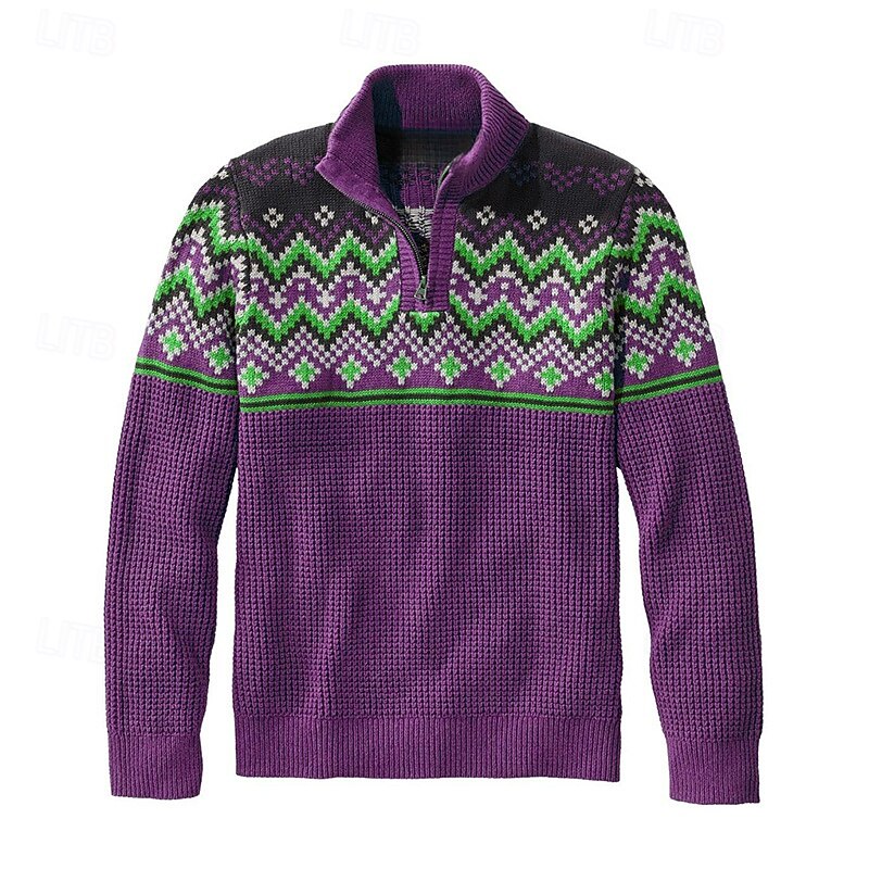 Men's Pullover Sweater Jumper Knit Sweater Quarter Zip Pullover Sweater Ribbed Waffle Knit Regular Tops Knitted Argyle Quarter Zip Fashion Basic Vacation Daily Wear Clothing Apparel Fall & Winter3