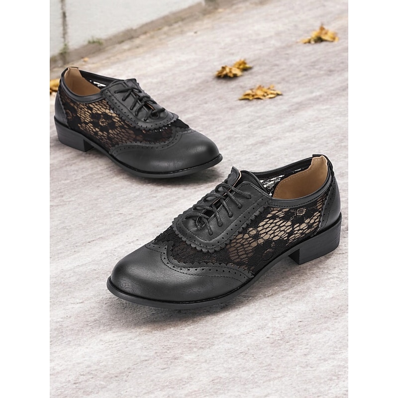 Women's Stylish Black Lace-Up Oxford Shoes with Perforated Lace Design | Perfect for Casual and Dressy Occasions4