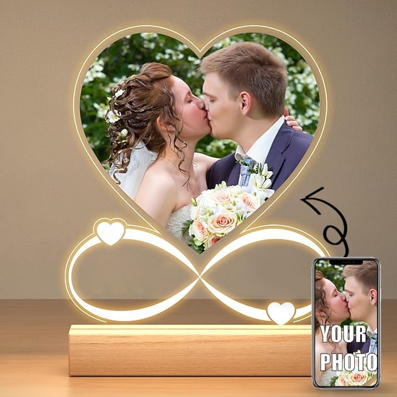 Personalized Light Up Photo Frame Heart Shaped Valentines Night Lamp USB Powered Perfect for Valentine's Day Lovers Anniversary Gifts Birthday Boyfriends and Girlfriends