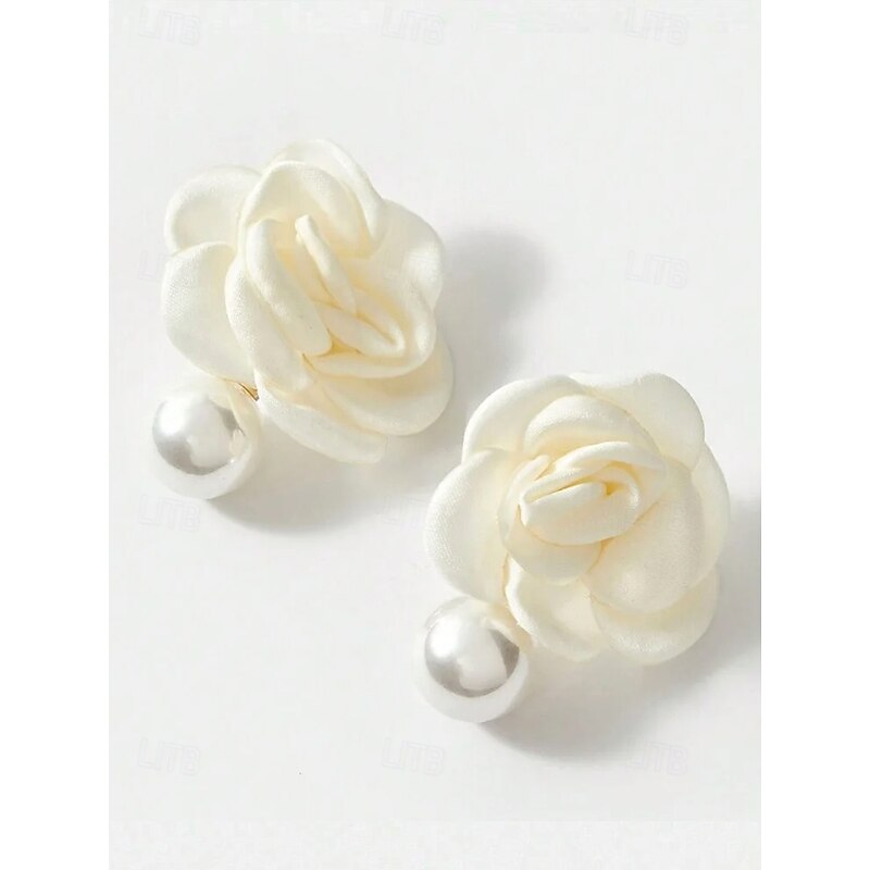 Elegant Women's Flower Stud Earrings with Faux Pearl Drop, Vintage Style for Weddings, Parties, and Formal Occasions4