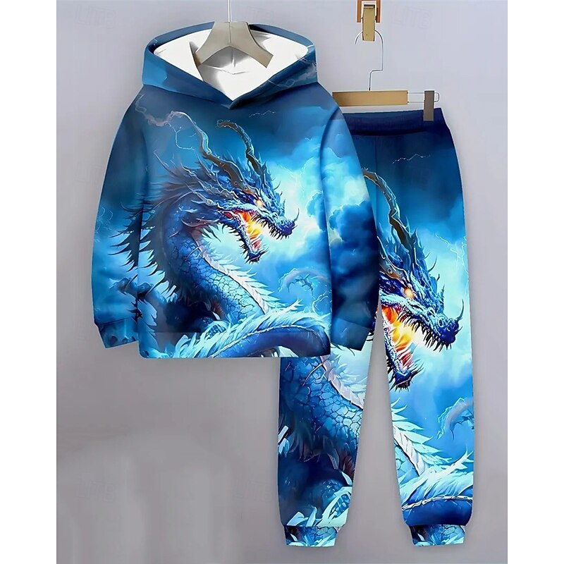Boys 3D Graphic Dragon Hoodie & Sweatpants Set Sports Suit Tracksuits Long Sleeve Spring Fall Daily Basic Casual Kids 4-12 Years Hooded Outdoor Vacation Sports Tailored Fit2