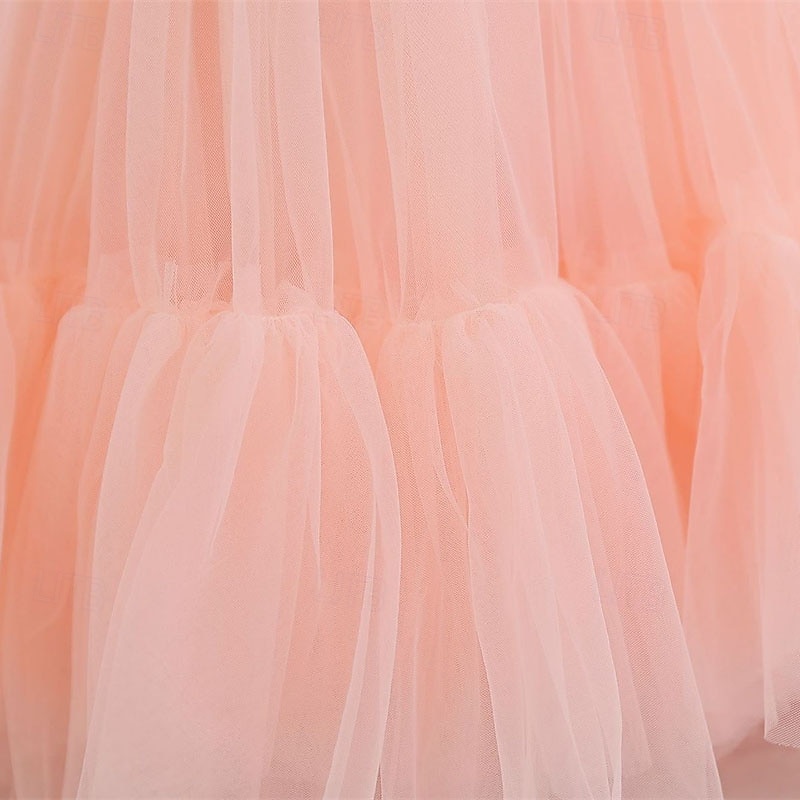 Flower Girl Dress Kid's Girls' Princess Dress Performance Wedding Party Elegant Beautiful Mesh Solid Color Sleeveless Crew Neck Blue Rose Red 4 years+3