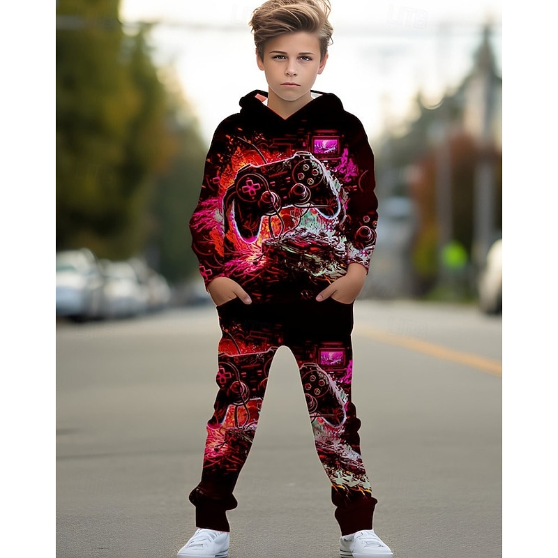 Boys 3D Graphic Game Hoodie & Sweatpants Set Sports Suit Tracksuits Long Sleeve Spring Fall Daily Basic Casual Kids 4-12 Years Hooded Outdoor Vacation Sports Tailored Fit4