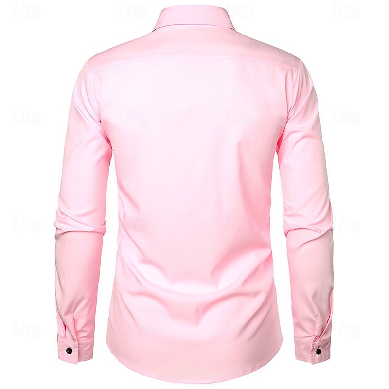 Men's Shirt Dress Shirt Plain Wedding Street Black White Pink Long Sleeve Turndown Summer Spring Clothing Apparel Lettuce Trim2
