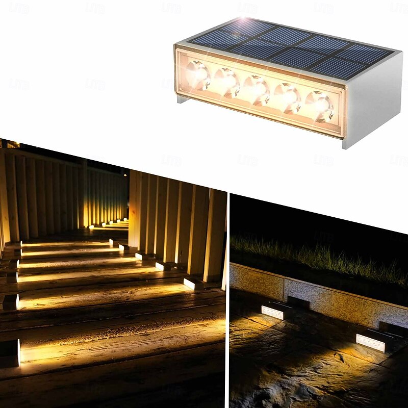 Outdoor Waterproof Solar Wall Lamp - Warm White & White Light 5 LEDs for Balcony, Steps, Deck, Porch and Fence Lighting 1pc3