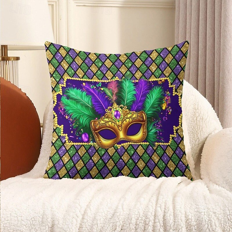 Carnival Decorative Toss Pillows Cover Mardi Gras Mask 1PC Soft Square Cushion Case Pillowcase for Bedroom Livingroom Sofa Couch Chair3