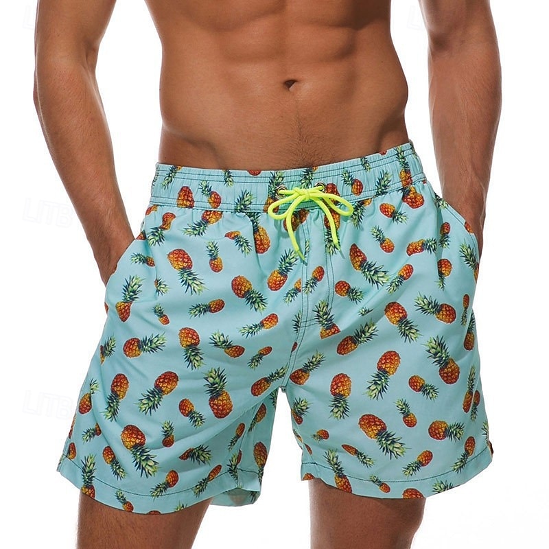 Men's Swim Trunks Swim Shorts Board Shorts Bathing Suit Drawstring with Pockets Swimming Surfing Beach Water Sports Fruit Summer Spring