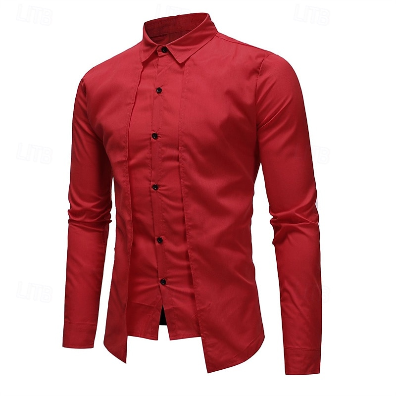 Men's Shirt Dress Shirt Button Up Shirt Plain Wedding Party Red Navy Blue Long Sleeve Lapel Spring &  Fall Clothing Apparel
