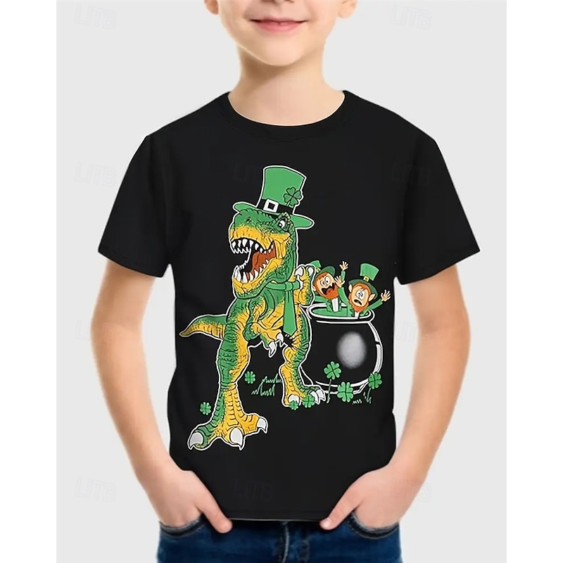 St. Patrick Boys 3D Graphic Dinosaur T shirt Tee Short Sleeve Summer Spring Fashion Basic Kids 4-12 Years Crew Neck Outdoor Casual Daily Regular Fit