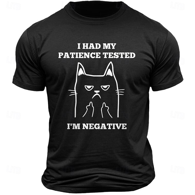 Men's Funny T-Shirt: Grumpy Cat 'Patience Tested, I'm Negative' Sarcastic Graphic Tee3