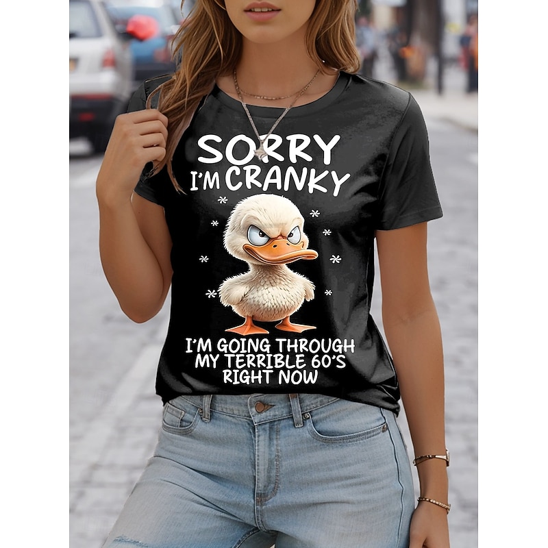 Women's T Shirt Animal Casual Short Sleeve Round Neck Regular Tops Daily Print Black Summer2