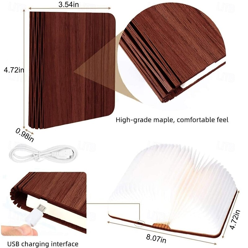 Mini Wooden Book Lamp - Folding LED Mood Light, USB Rechargeable Table Lamp for Home Decor4