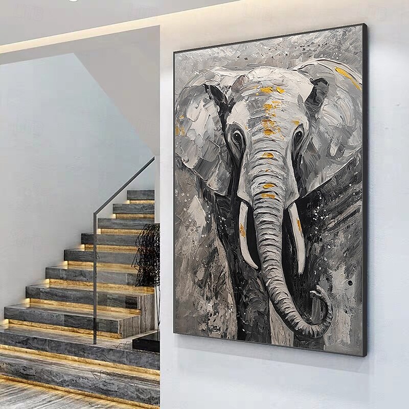 Mintura Handmade Abstract Elephant Animal Oil Paintings On Canvas Modern Wall Art Room Decoration Picture For Home Decor Rolled Frameless Unstretched Painting2