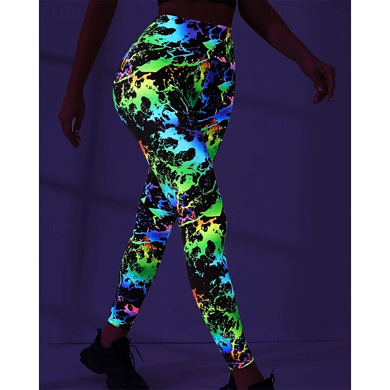 Women's Yoga Pants Yoga Leggings High Waist Pilates Gym Workout Workout Tights Color Block White Green Fall Sports Activewear Stretchy Slim2