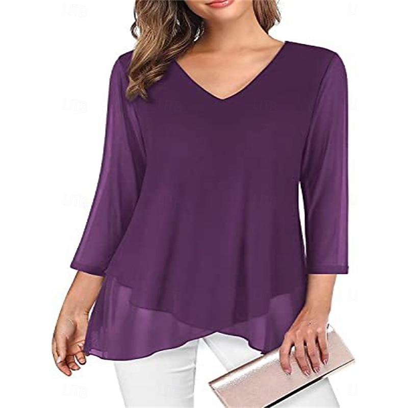 Women's Blouse Solid Color Daily Stylish Short Sleeve Crew Neck Regular Tops Vacation Party Work Black Purple Gray Summer Spring Fall3