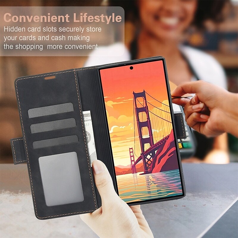 Phone Case For Samsung Galaxy S25 S24 S23 S23 FE S22 S21 Ultra Plus S20 Flip Cover with Stand Holder Magnetic Card Slot Retro TPU PU Leather2