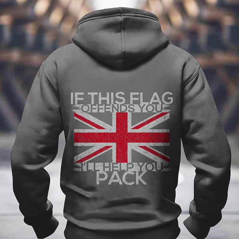 Men's UK Flag / National flag Hoodies Sweatshirt Fashion Long Sleeve Crew Neck Holiday Streetwear Black Blue Drawstring Fall Winter Designer4
