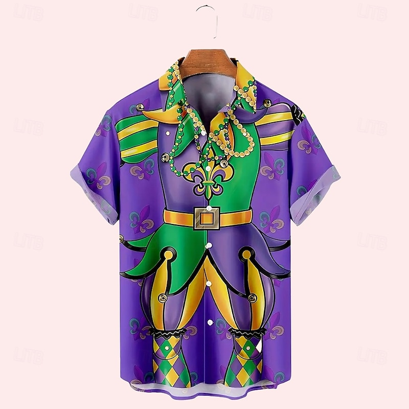 St. Patrick Men's Jewelry Button Up Shirt Designer Shirt Short Sleeve Abstract Funny Causal Casual Turndown Button Up Purple