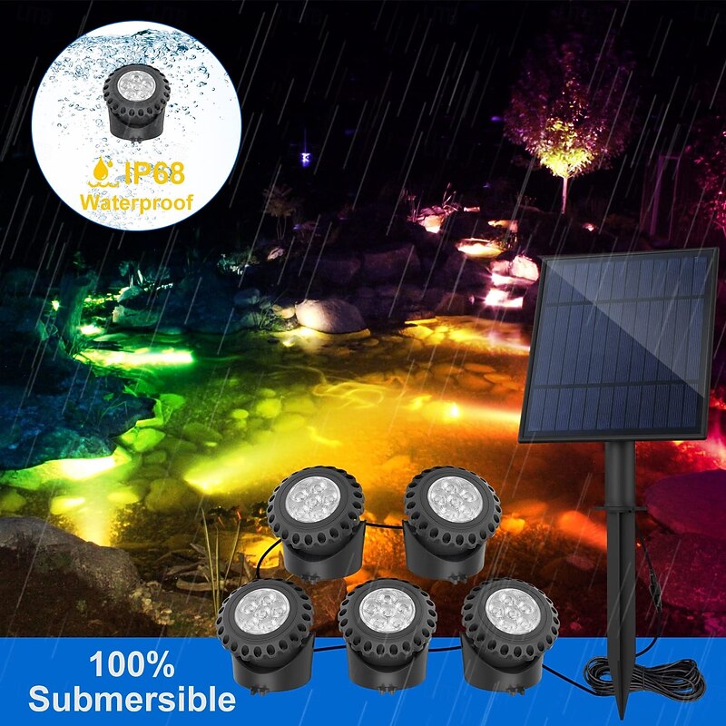 Solar Waterproof Pool Light - 5 Heads 6 LED Beads, Underwater Pond & Aquarium Lighting, Energy-Saving for Outdoor Pathway Garden Patio and Pool 1pc3