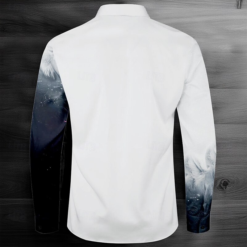 Men's Lion Casual Shirt Button Up Shirt Long Sleeve Dark Causal Casual Spring Fall Turndown Button Up Black2