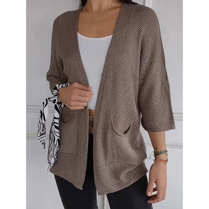 Women's Sweater Cardigan Elegant Fashion Streetwear Pure Color V Neck Pocket Knitted Long Sleeve Regular Tops Knit Outdoor Daily Weekend Black White Fall Winter